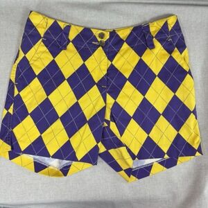 LOUDMOUTH Ladies. Women's Golf Purple/Yellow Argyle Print Shorts Size‎ 2 EUC